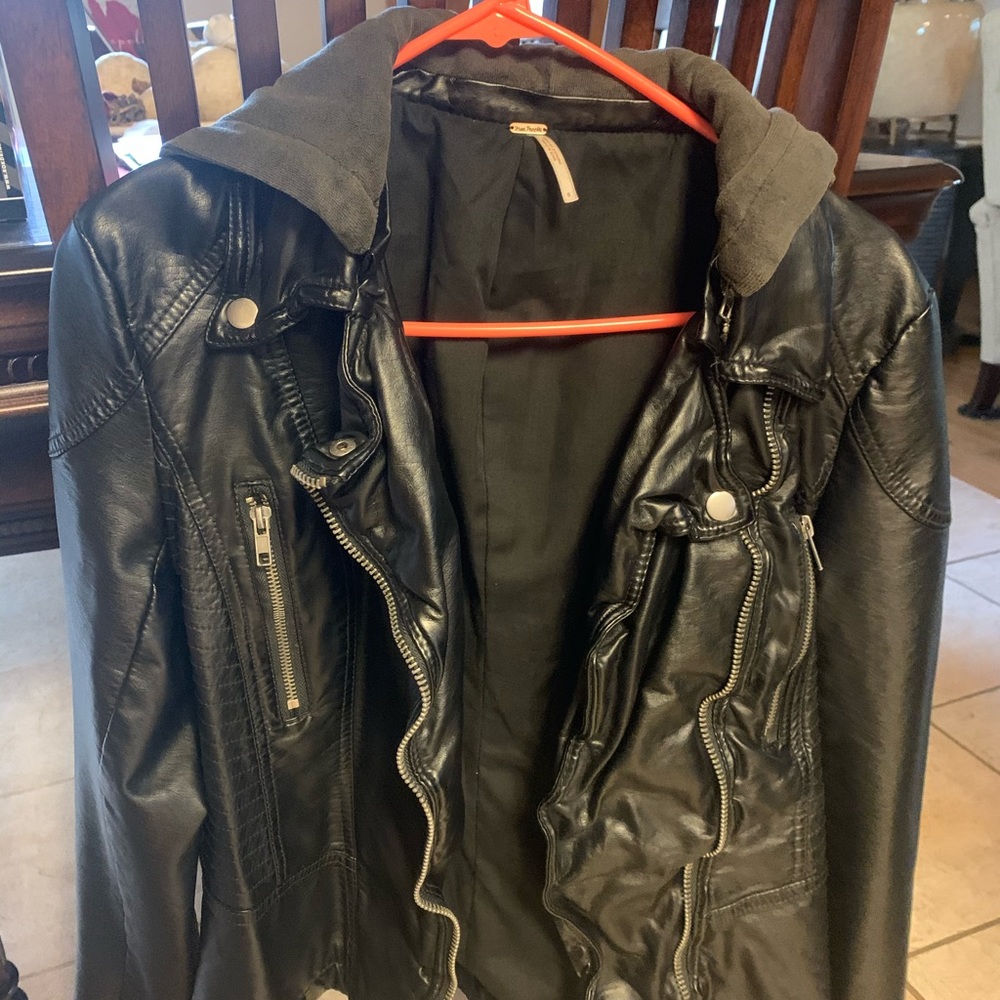 Free people black hooded leather jacket